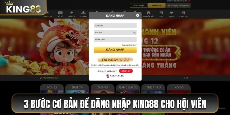 3 bước cơ bản để đăng nhập King88 cho hội viên