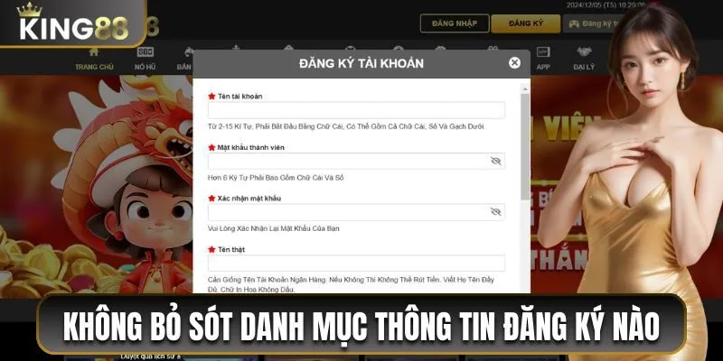 Không bỏ sót danh mục thông tin đăng ký nào