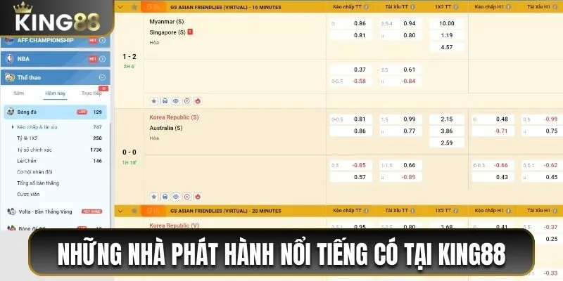Những nhà phát hành nổi tiếng có tại thể thao King88